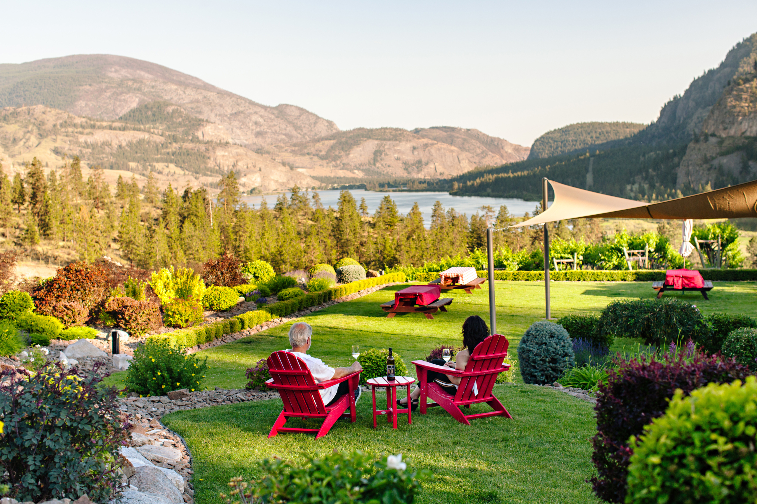 A scenic view from the patio Noble Ridge Winery in Okanagan Falls, BC.